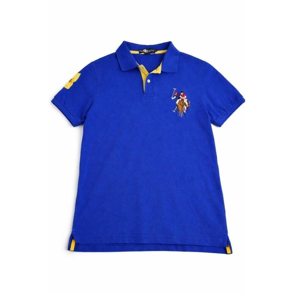 US Polo Assn Mens Small Blue Yellow Big Logo Short Sleeve Polo Shirt S